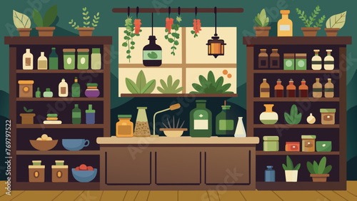  In a quaint apothecary shop shelves are lined with herbal remedies potions and elixirs all made with natural ingredients and carefully crafted