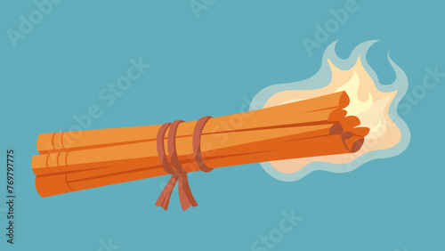  Closeup of a lit bundle of palo santo wood releasing fragrant smoke during a cleansing ritual.