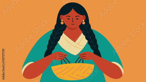  A womans hands expertly weaving a traditional basket a craft passed down through generations and often used in healing ceremonies.