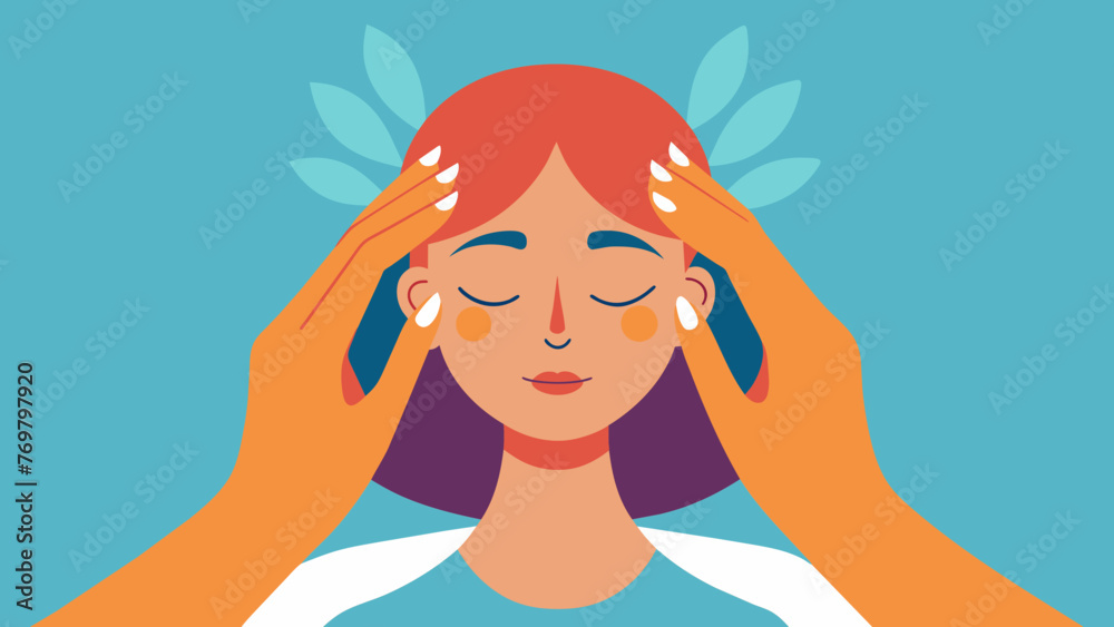 Fingers gently grazing over a persons temples relieving tension and promoting relaxation. Fingers gently grazing over a persons temples relieving tension and promoting relaxation.