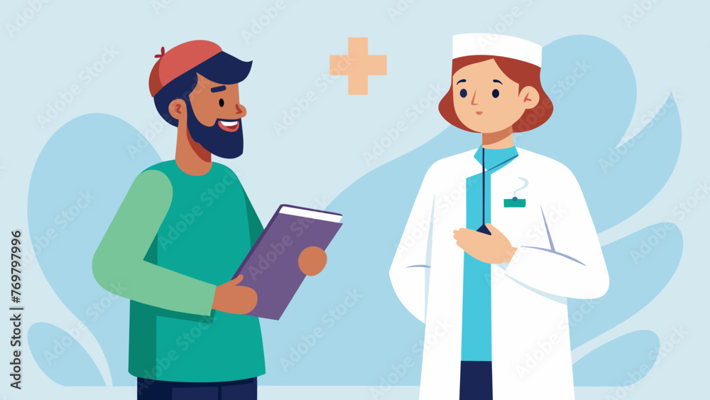  A doctor and a spiritual healer exchanging knowing glances as they stand side by side discussing a patients treatment plan.