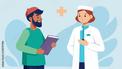  A doctor and a spiritual healer exchanging knowing glances as they stand side by side discussing a patients treatment plan.