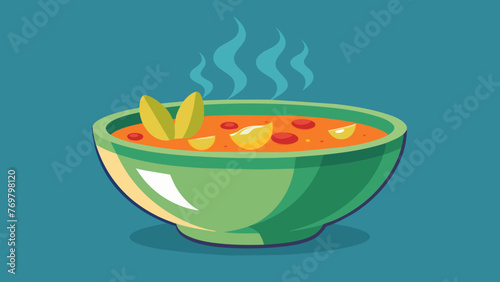  A ceramic bowl filled with steaming colorful soup symbolizing the nourishment and healing properties of ancient soup recipes passed down through
