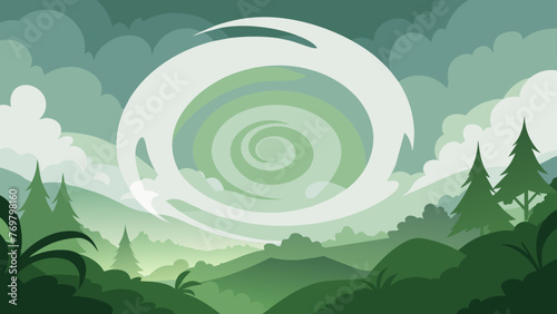  A swirl of misty white fog envelops a lush forest adding a touch of mystery and magic to the scene. The image symbolizes the hidden and