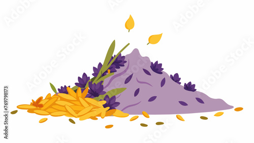  A closeup of a pile of dried lavender chamomile and rose petals used in various forms of traditional medicine for relaxation sleep and stress