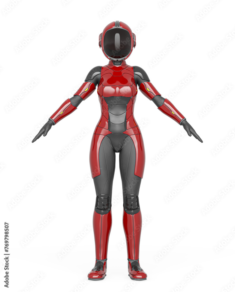 space girl in a new sci-fi suit on a pose