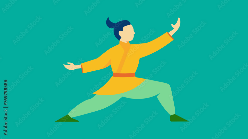 A serene expression on a persons face as they move through the graceful flowing motions of Tai Chi feeling a sense of calm and inner peace.