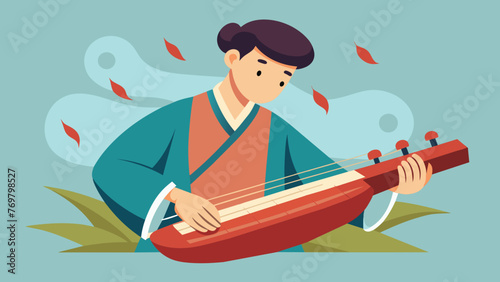  A closeup of a man using a traditional guqin a Chinese string instrument with the description Music has long been used in traditional Chinese photo