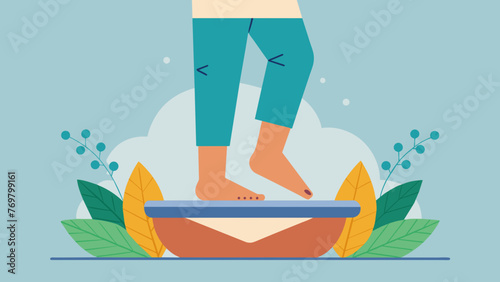  A persons feet standing on a scale representing the importance of maintaining physical balance in Ayurveda through exercise and a healthy