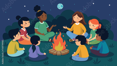  A group of children sit eagerly around a traditional medicine fire mesmerized by the storyteller who weaves tales of healing herbs and their