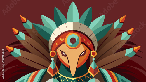  A closeup of the shamans headdress decorated with feathers beads and shells as they spin and twirl during the healing dance.