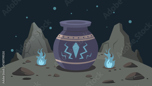  A weathered stone jar with ancient symbols etched into its surface contains a powerful elixir derived from the healing waters of a mystical