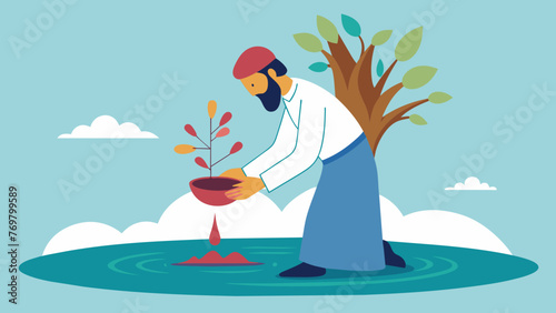  With great care and precision the healer dips the bundle into the water allowing the healing concoction to absorb into the branches.