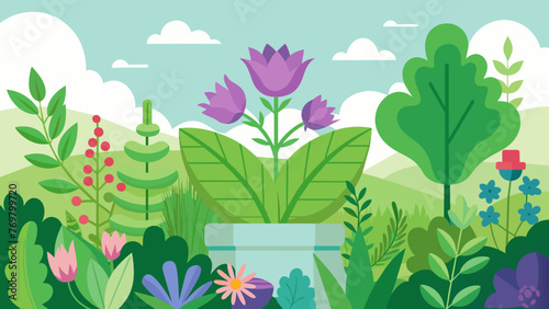  A closeup of a patch of land filled with various plants and flowers all carefully grown and tended to for their medicinal properties.