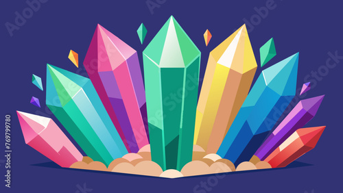  An array of colorful crystals arranged in a neat formation each one representing a different aspect of healing and wellbeing.