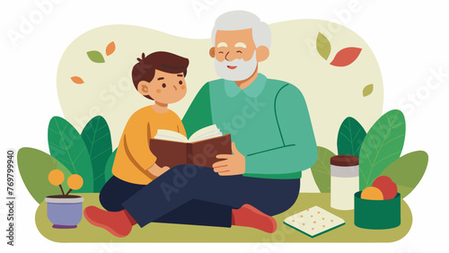  A young boy sits on his grandfathers lap listening to stories of the past and the natural remedies that kept their community healthy for