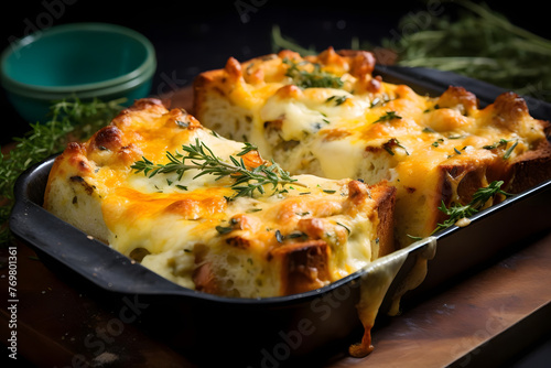 Cheese Strata, Cheesy and savory casserole made with bread, eggs, and cheese