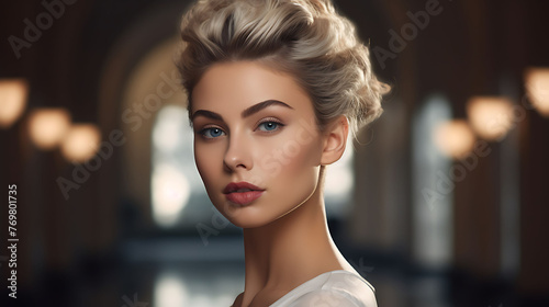 A sophisticated beauty shot featuring a model with a timeless and elegant hairstyle. © Ansar