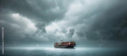 Maritime Commerce: Immense Cargo Vessel Amidst Storm photo