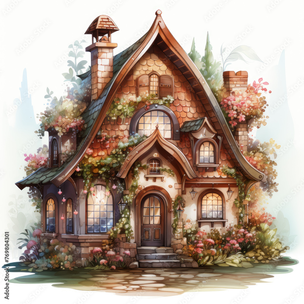 watercolor Kawaii Gingerbread House clipart, Generative Ai watercolor Kawaii Gingerbread House clipart, Generative Ai
