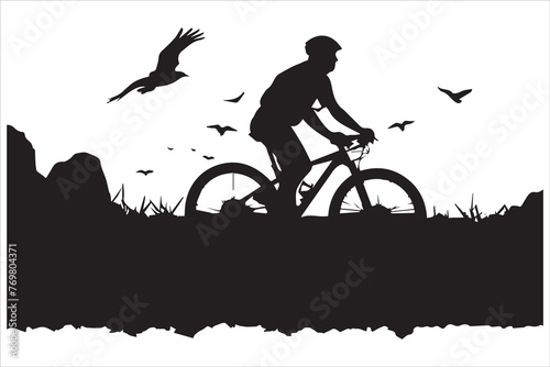 Bicycle riding black Silhouette Vector design white background photo