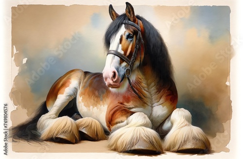 Watercolor Painting of Clydesdale Horse