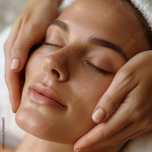 A woman having a facial with smooth skin