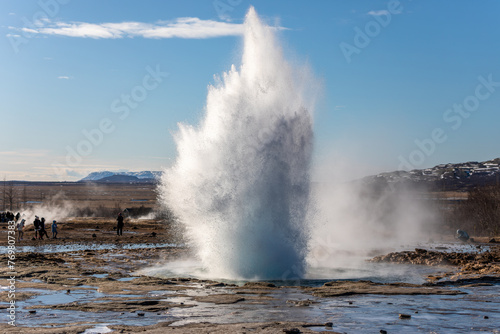 Beautiful geyser eruption in Strokkur Iceland on March 2024