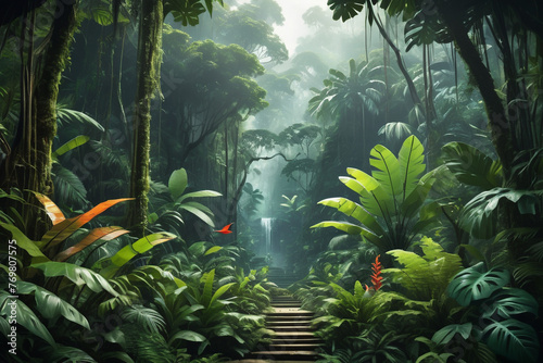 rain forest with tropical plants AI generated image