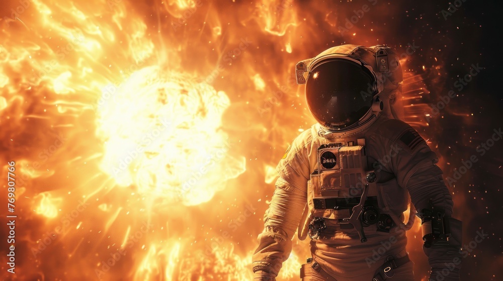 astronaut observing an explosion of a planet in space in high resolution astronaut observing an explosion of a planet in space in high resolution