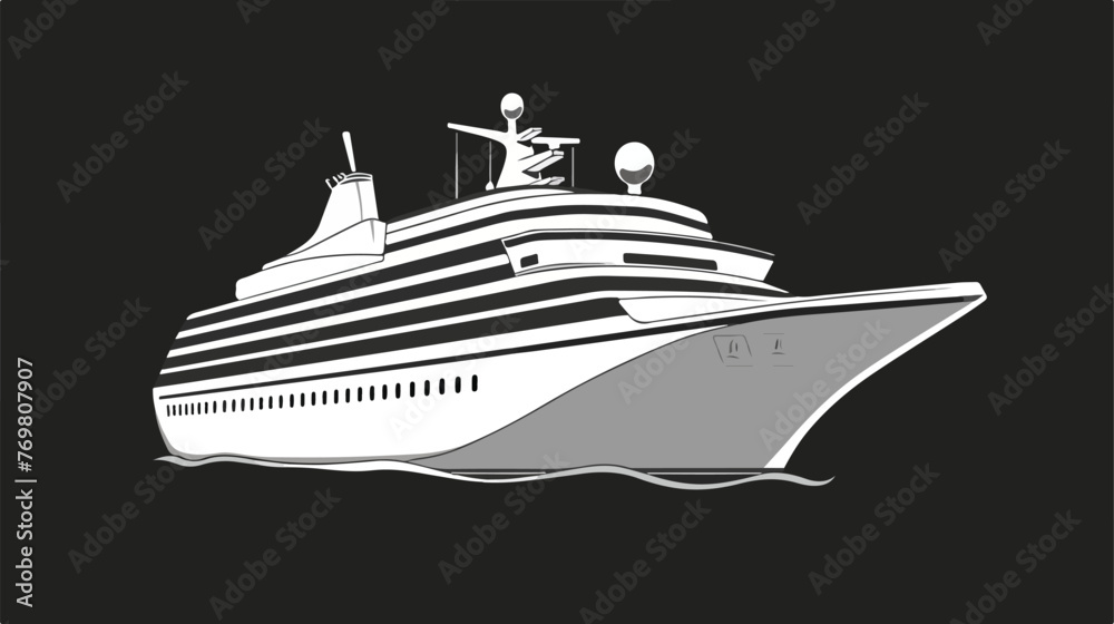 Cruiser ship cartoon on black and white colors flat