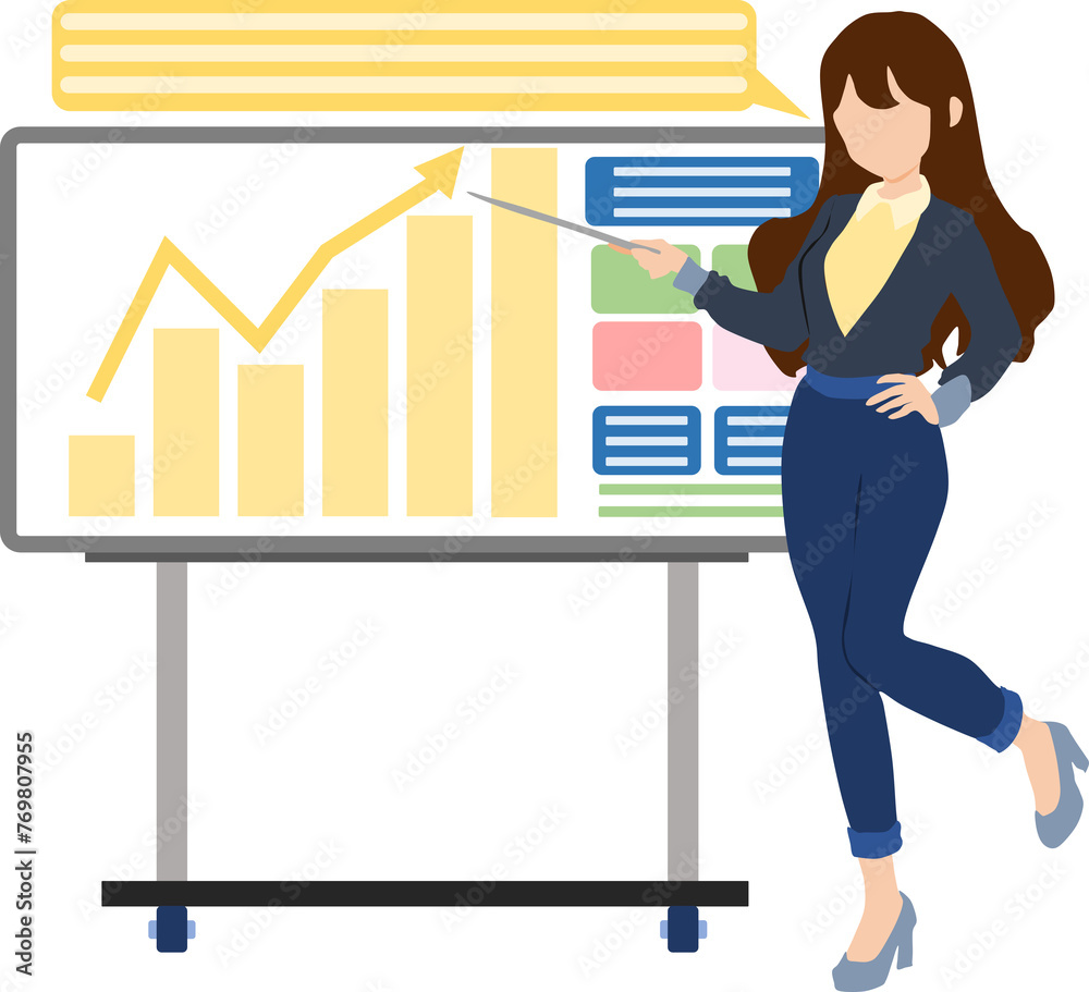 ホワイトボードを使って説明する女性のイラスト ホワイトボードを使って説明する女性のイラスト