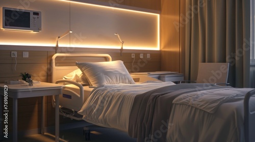 Cozy atmosphere of a hospital room, with neatly laid out bedding