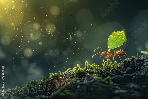 A small red ant is standing on a leaf © Vasilisa