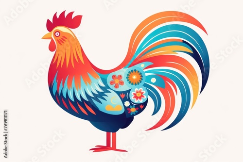 colorful chicken animal illustration on white background © krissikunterbunt