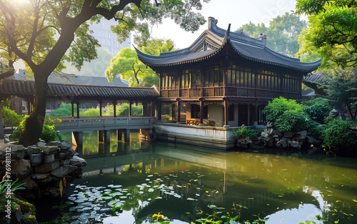 Suzhou garden scenery, China,created with Generative AI tecnology.