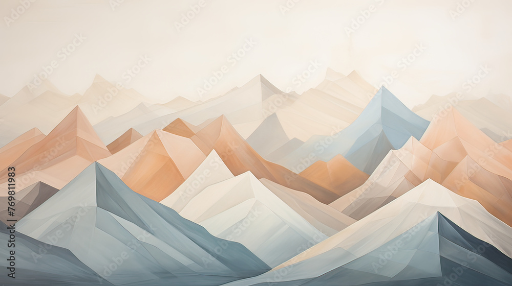 A sparse, artistic interpretation of a mountain landscape, geometric shapes and a muted color palette background Ai Generative