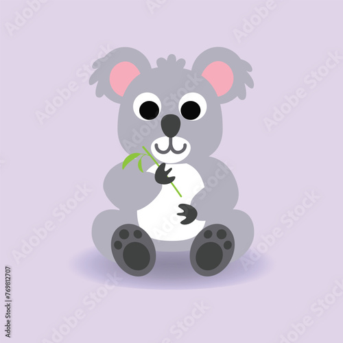 Baby Koala cartoon. vector illustration. Happy Cute koala eating leaf branch.Alphabet animal concept