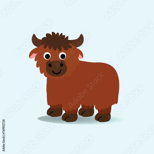Brown yak vector illustration.Happy yak cartoon