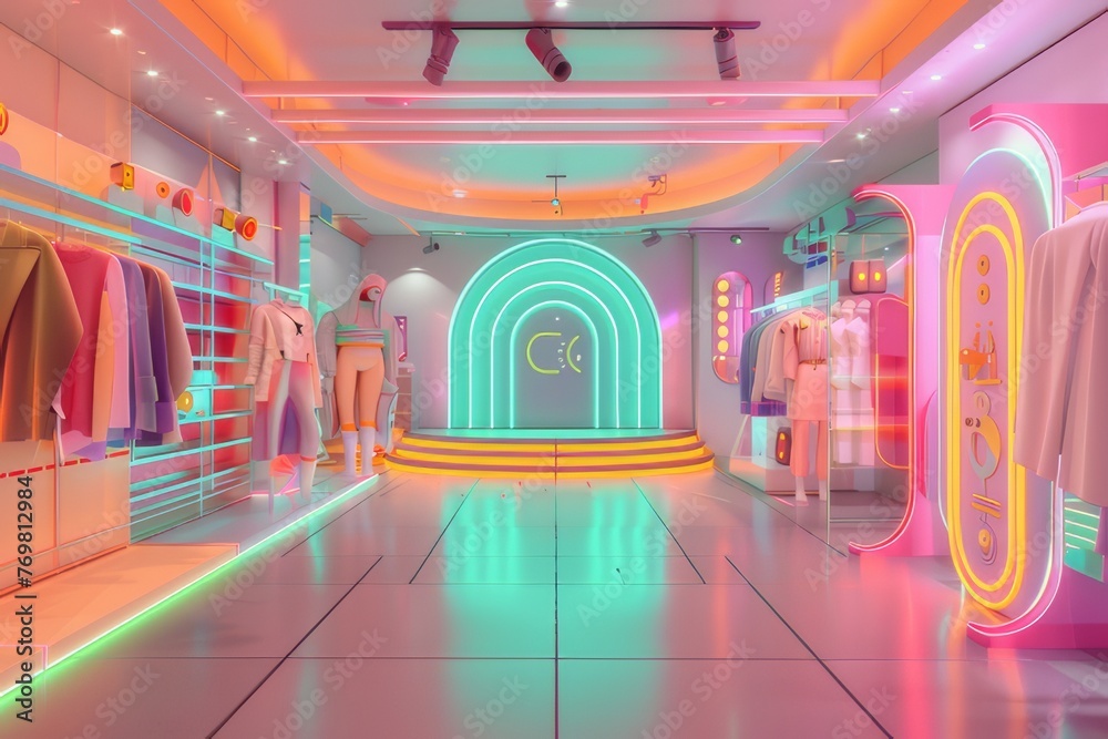Outstanding fashion technology pop-up shop Complete with neon lights