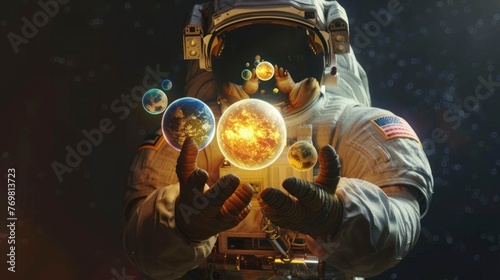 astronaut holding the solar system