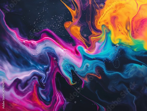 A mesmerizing swirl of vivid colors, simulating flowing liquid, contrasts and blends dynamically.