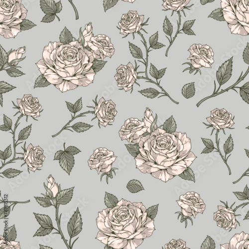 White roses seamless pattern colorful