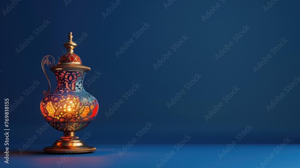 An ornate, illuminated Arabian lamp against a blue background, suggesting magical or Middle Eastern theme. An ornate, illuminated Arabian lamp against a blue background, suggesting magical or Middle Eastern theme.
