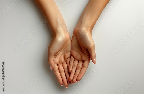 Beautiful woman's hands with perfect manicure on white background, close up view, isolated, copy space for text, high detail. Generative AI