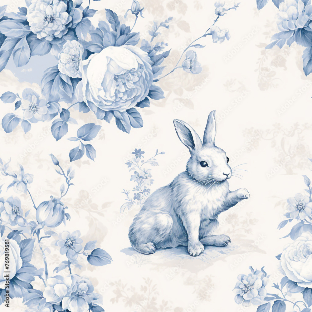 Obraz premium french toile pattern of beautiful light blue peony flowers