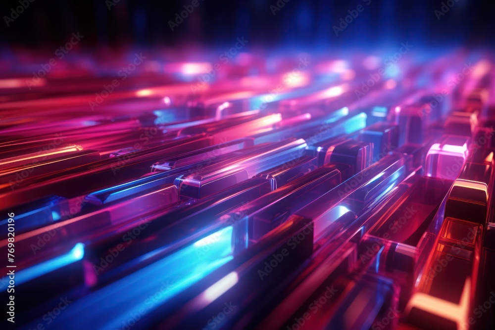 Fototapeta premium Illuminated Computer Keyboard in Dark Room Generative AI