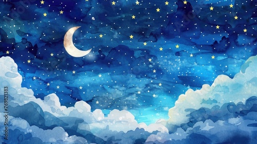 A watercolor wall decal featuring a night sky with a sleeping moon and Dream Big on Your Birthday in gentle, storybook script