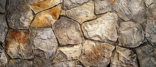 A close-up view of a textured stone path reveals its intricate pattern and rugged surface. Each stone is weathered and worn, bearing the marks of time and use.