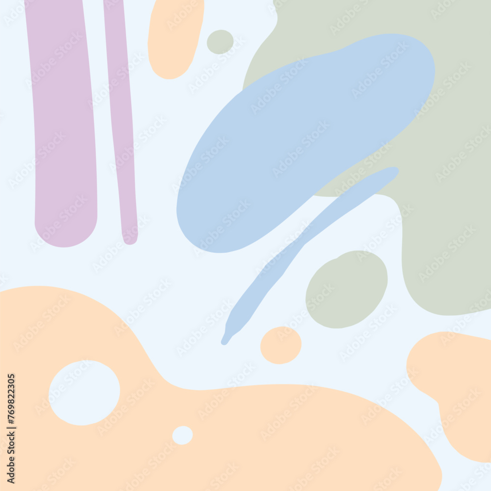 Multicolored vector background in pastel colors. Hand drawn illustration of shapes, circles and stripes.